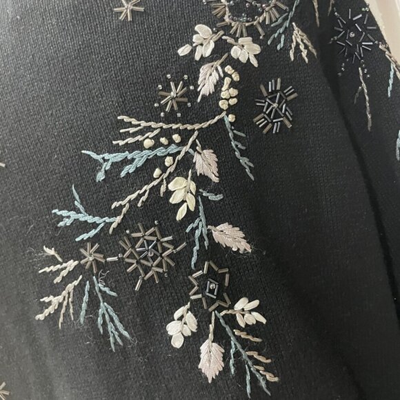 Y2K 90’s TIARA INTERNATIONAL CARDIGAN SWEATER KNITTED BLACK EMBROIDERED Sz M - Picture 6 of 16